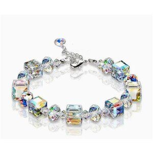 Stunning Iridescent Crystal Cube & Bead Bracelet Adjustable 6.69"+1.57"